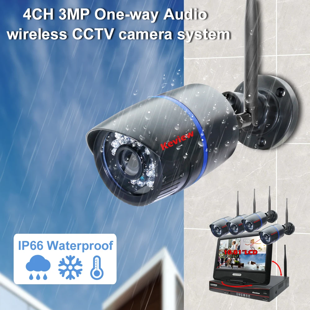 Keview 3MP 8CH NVR HD CCTV Camera System Audio Record Outdoor Waterproof IP Wifi Camera Security System Kit 10.1