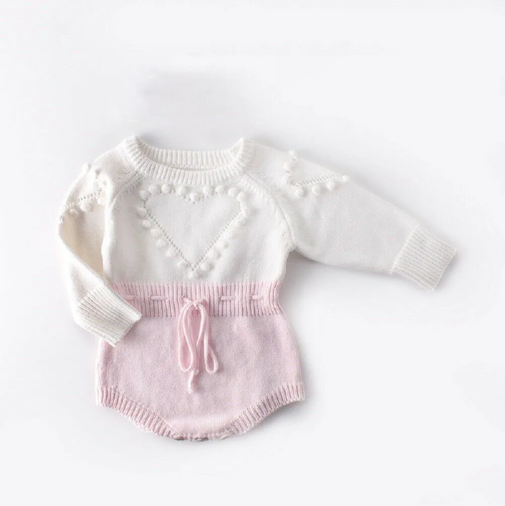 2022 Baby Spring Autumn Clothing Newborn Infant Baby Girls Boy Knitted Bodysuits Heart Sweater Jumpsuits Warm Elastic Band Tops