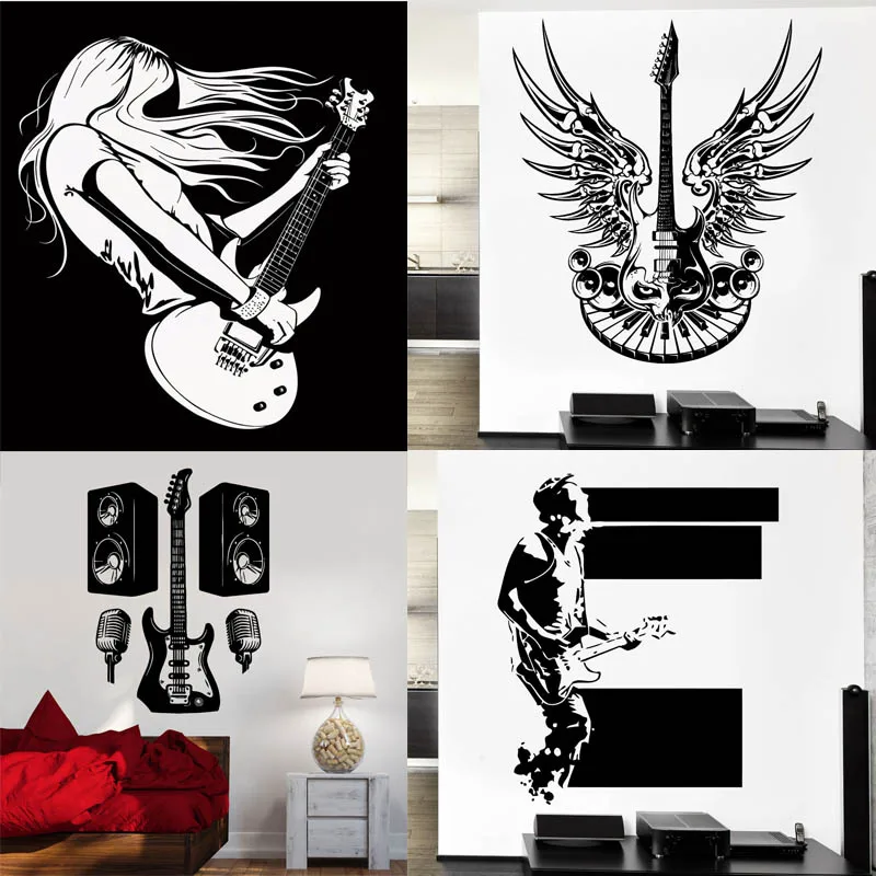 

Rock Band Guitar Wall Sticker Musical Instrument Vinyl Decal Home Decoration Mural Removable Room Decor