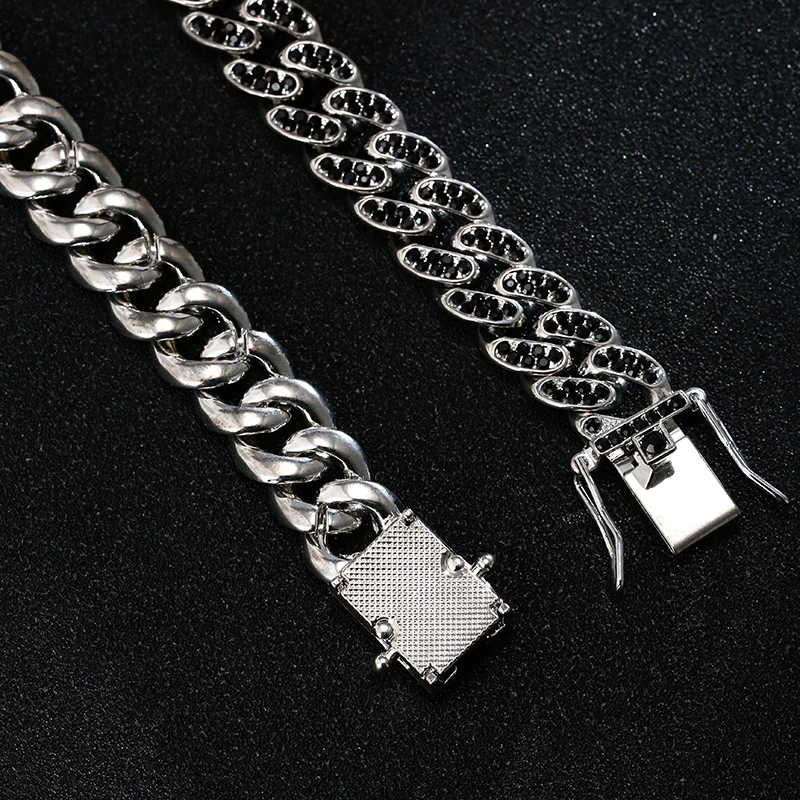 Emmaya  Iced Out Cuban Necklace Chain Hip Hop Jewelry Choker Gun Black Color Rhinestone CZ Clasp for Mens Rapper Necklaces Link