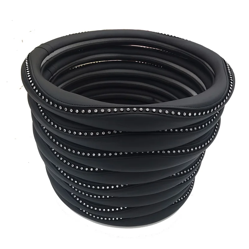 New Arrival PU skórzane pokrowce na kierownicę samochodową diamentowe czarne Auto pokrowce na kierownice dla Dodge Lady Girls US7 X30