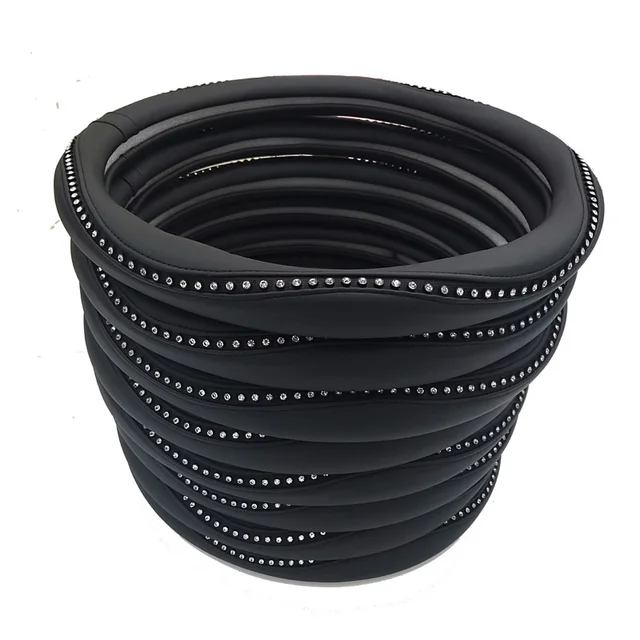 New Arrival PU skórzane pokrowce na kierownicę samochodową diamentowe czarne Auto pokrowce na kierownice dla Dodge Lady Girls US7 X30