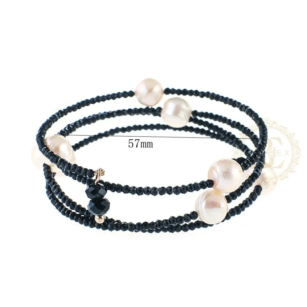 One Fashion Jewelry Crystal Glass and Fresh Water Pearl with Memory Wire Bracelet  - 57mm (BE30)