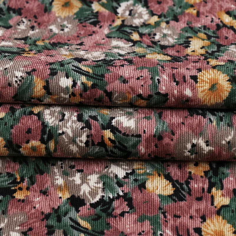 100*150cm Small Fresh Floral Printing Velvet Soft Corduroy Fabric For Diy Winter Shirts Dress Kid Clothing Curtain Sewing Fabric