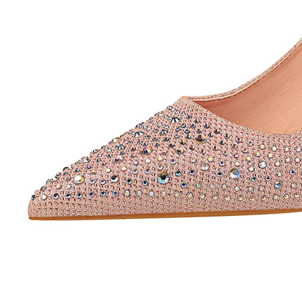 Moda strass donne poco profonde pompe 2024 autunno nero rosa cristallo matrimonio punta a punta tacchi alti 7CM scarpe partito signore Sexy