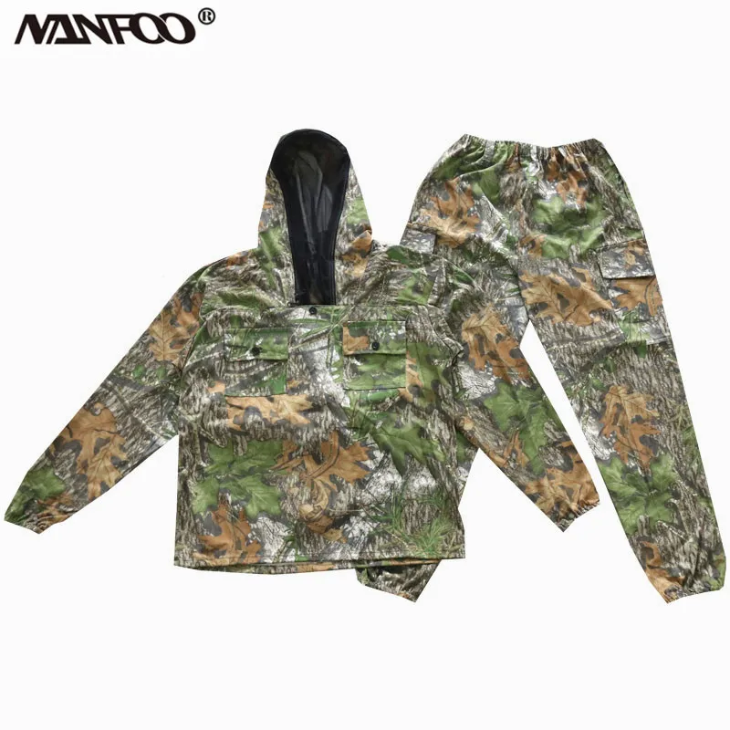 

New Outdoor Spring Autumn Bionic Camouflage Hunting Clothes Set Anti-Mosquito Hooded Fishing Ghillie Suit Scratchproof Camo Suit