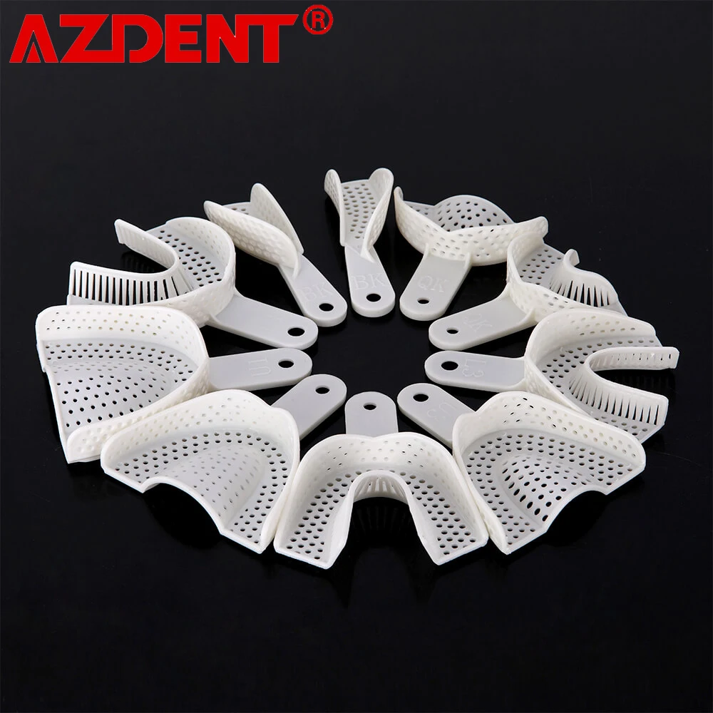 AZDENT 10Pcs Dental Plastic Trays Teeth Holder  Upper and Lower Teeth Holder For Dentists Full mouth Tools