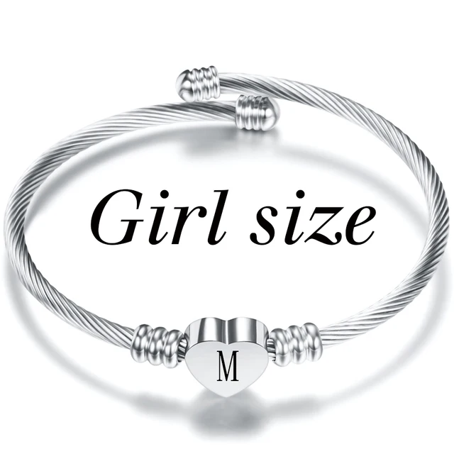 Cute Kids Initial Alphabet Letter Bracelet Bangle Stainless Steel Children Jewelry Cuff Heart Charm Bangles Little Girl Gift image 3