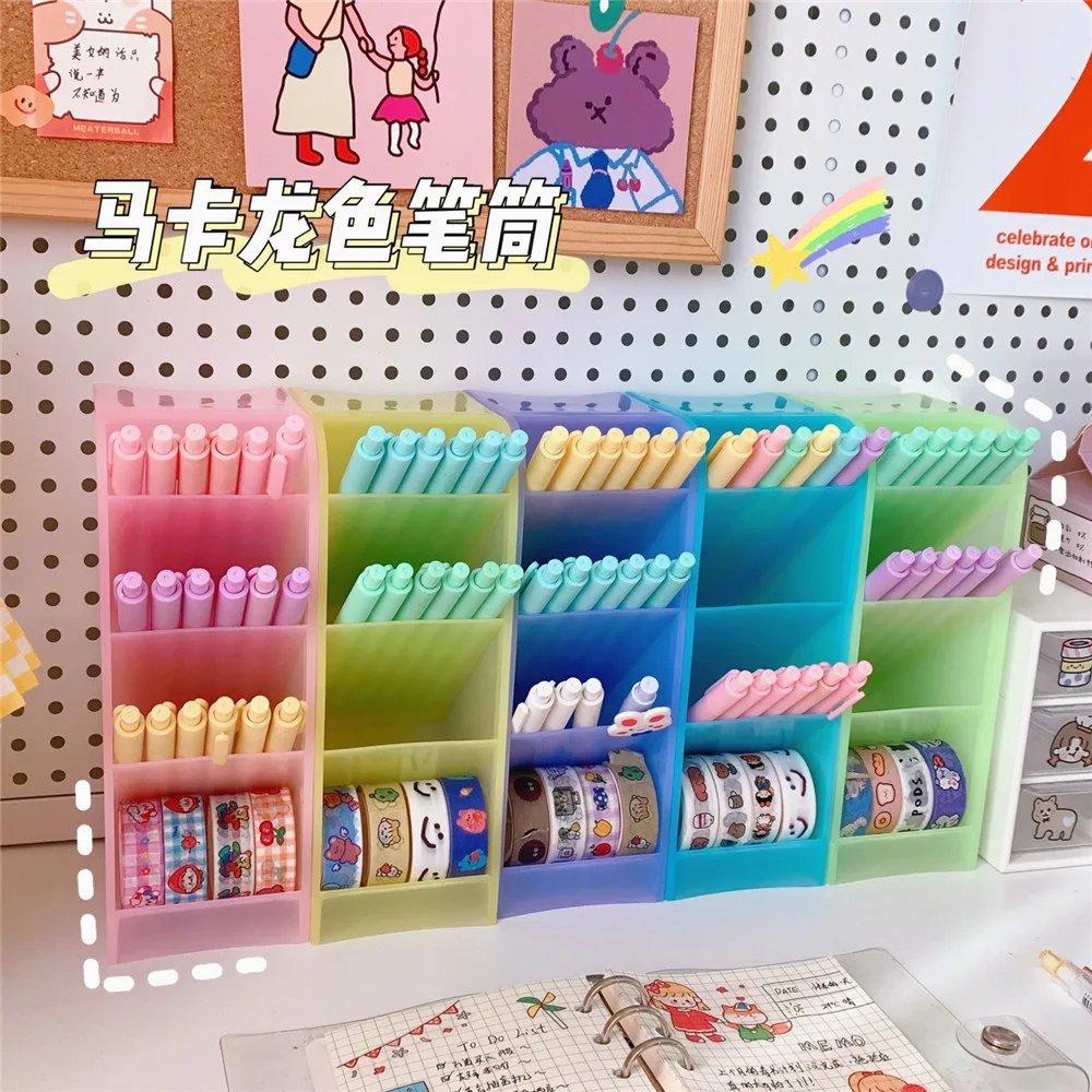 Candy Color 4 Grid Desktop Pen Holder Kawaii Small Big Size Makeup Brushes Lipstick Pens Storage Organizer School Stationery