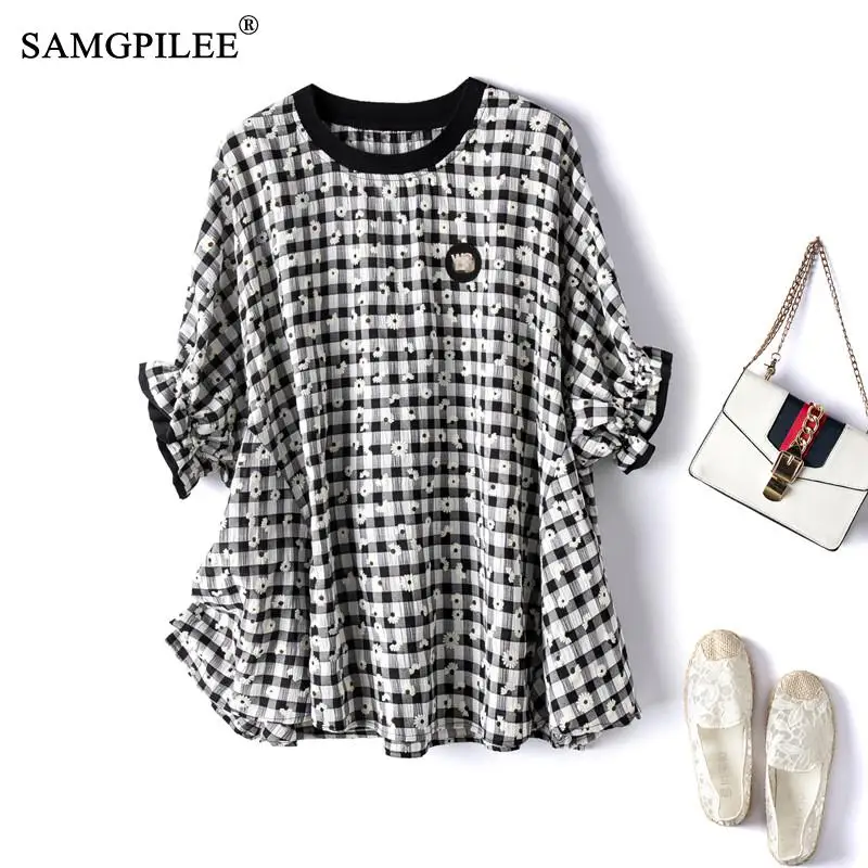 

2022 New Women Black and White Plaid printing T shirt short-sleeve t-shirt Female casual Crop Top Short Sleeve Harajuku Tops Hot