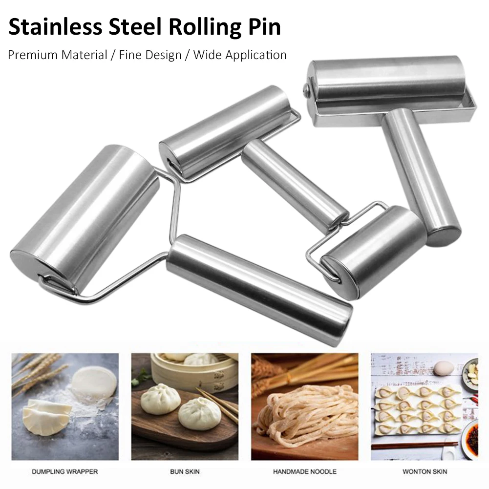 Stainless Steel Rolling Pin T Shape Dough Roller Metal Kitchen Utensils for Baking Dough Pizza Pie Pastries Cookies