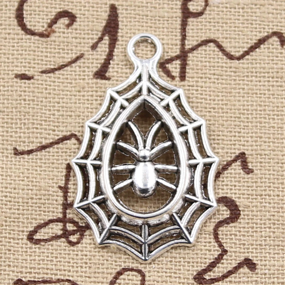 

12pcs Charms Spider Cobweb Halloween 35x20mm Antique Silver Color Pendant DIYCrafts Making Findings Handmade Tibetan Jewelry