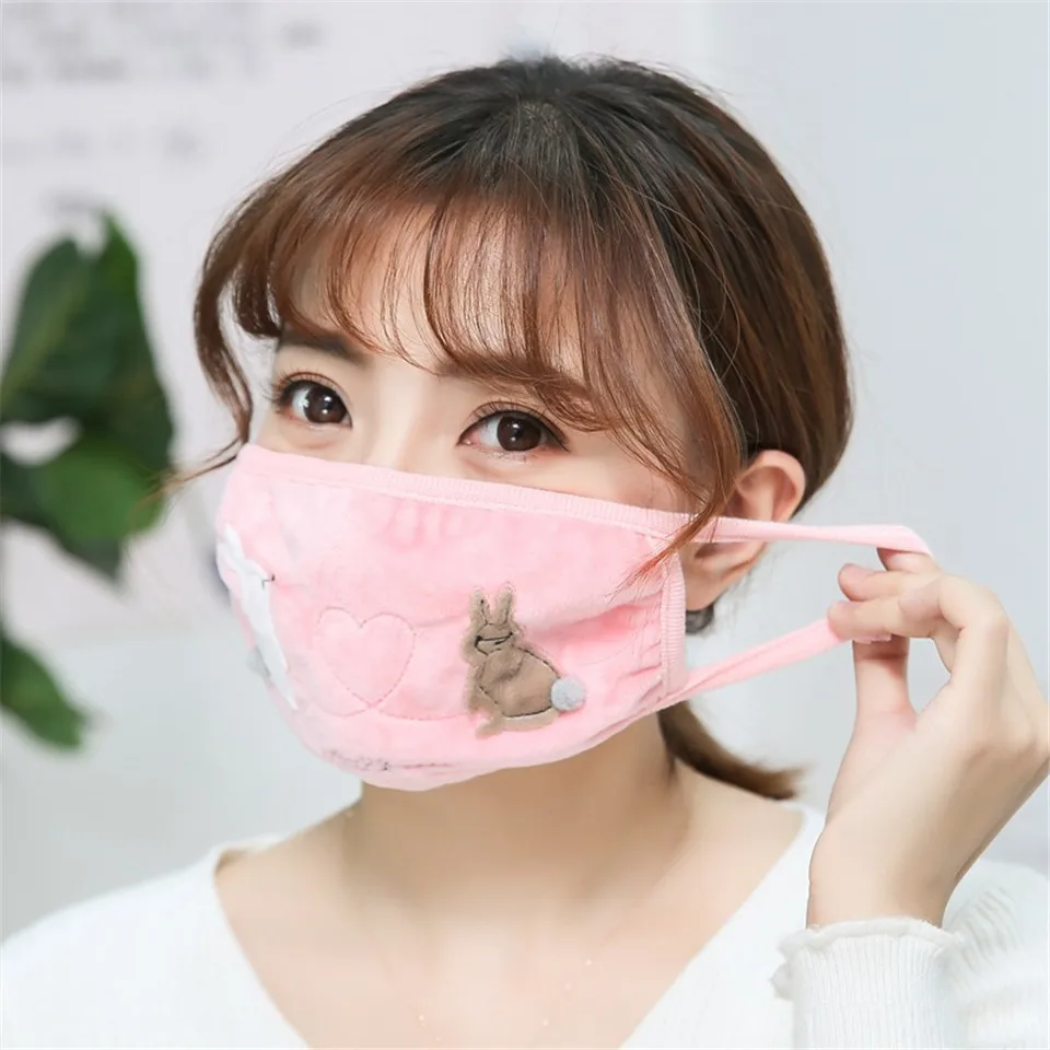 Cartoon Cat Pattern Mask Female Face Mask Cute Cotton Mouth Mask Anti-dust Pollution Masks Winter Outdoor Warm Masker For Girls