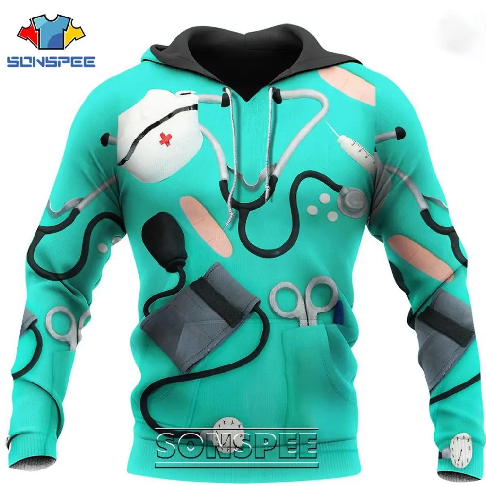 

SONSPEE Cosplay Nurse Doctor 3D Print Long Sleeve Men's Hoodie Casual Funny Anime Men Medical Jacket Coat Tops Sweatshirt