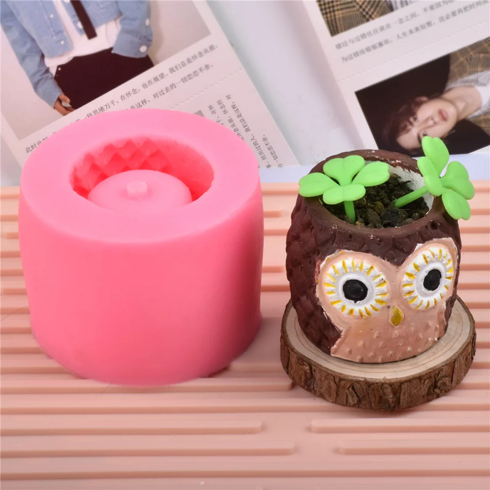 Garden Decoration Plants Silicone Mold Eucalyptus Potted Hedgehog Owl Wax 3D DIY Handmade Plaster Artwork Cement Flowerpot