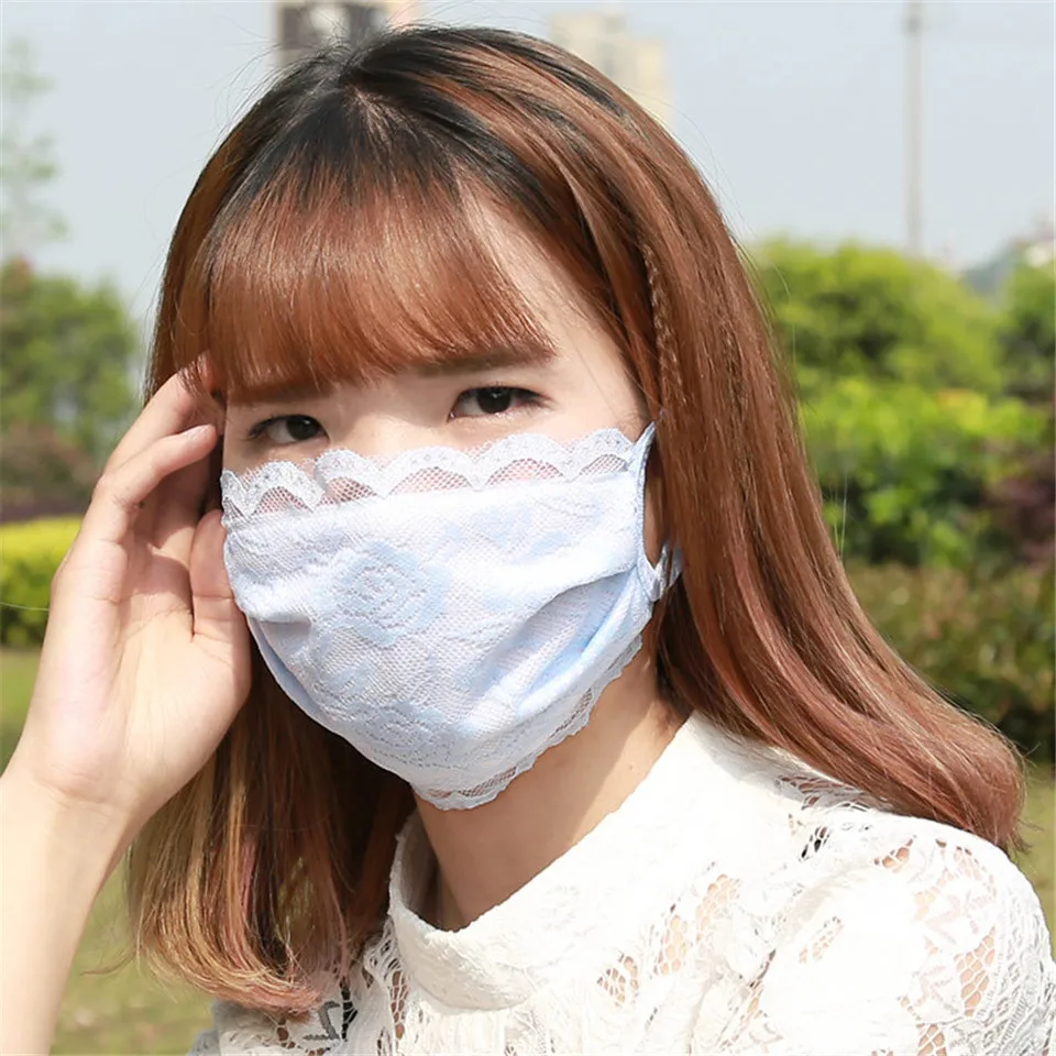 Spring Summer Lace Mask Women Outdoor Flower Embroidery Sunscreen Masks Cover Anti Dust Riding Mask Fog Breathable Face Mask