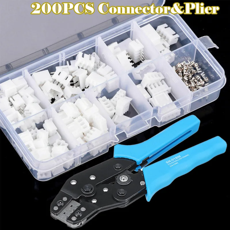 200PCS 2/3/4Pin JST-XH 2,54mm Männlichen/Weiblichen Draht Weiß Gehäuse Anschlüsse Set jumper Pin Bloßen Terminals Crimpen Zange Tool Kit – Detail 1