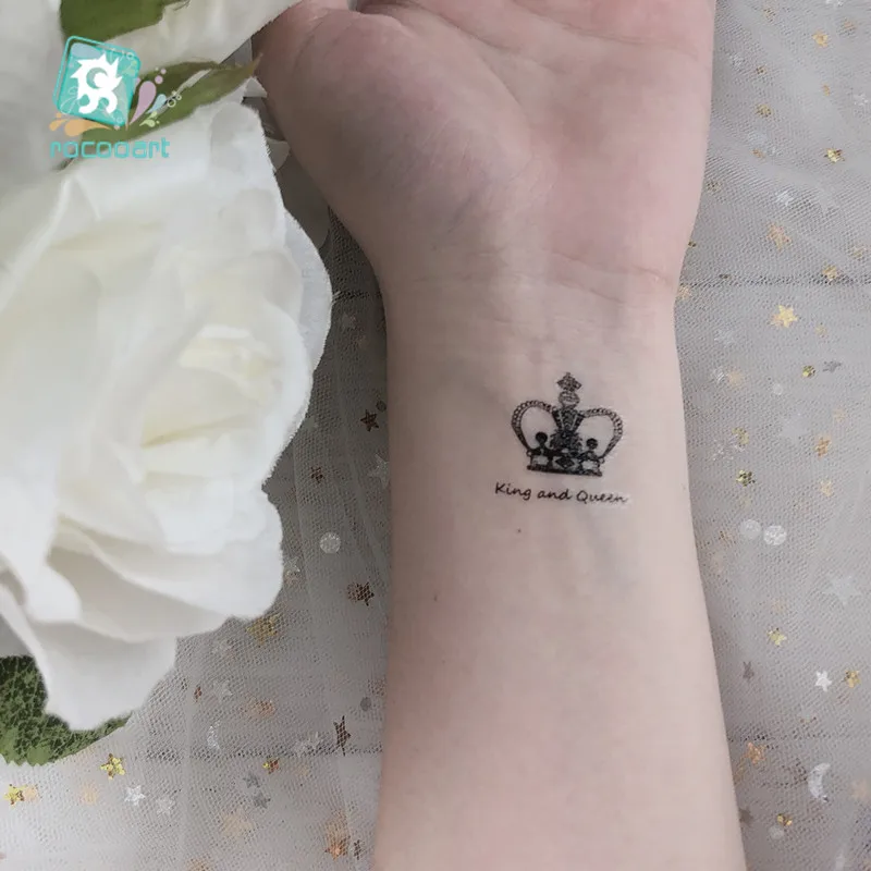 1pcs Small Queen Crown Temporary Tattoo Sticker Black Classic little elements Wrist English Words Pattern Tattoo Body Art Taty