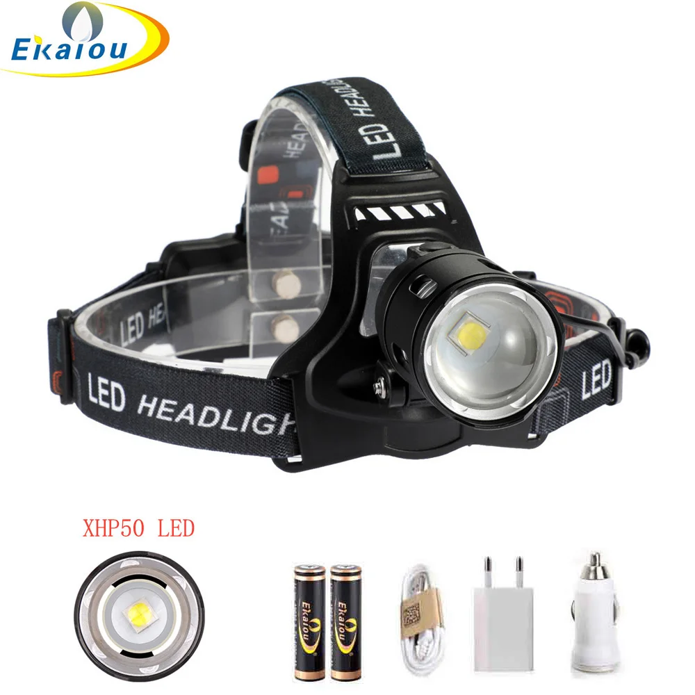 Super Bright Led headlamp XHP50 Headlight High lumens USB Rechargeable Powerful Head Light Zoom Head Torch Head Light