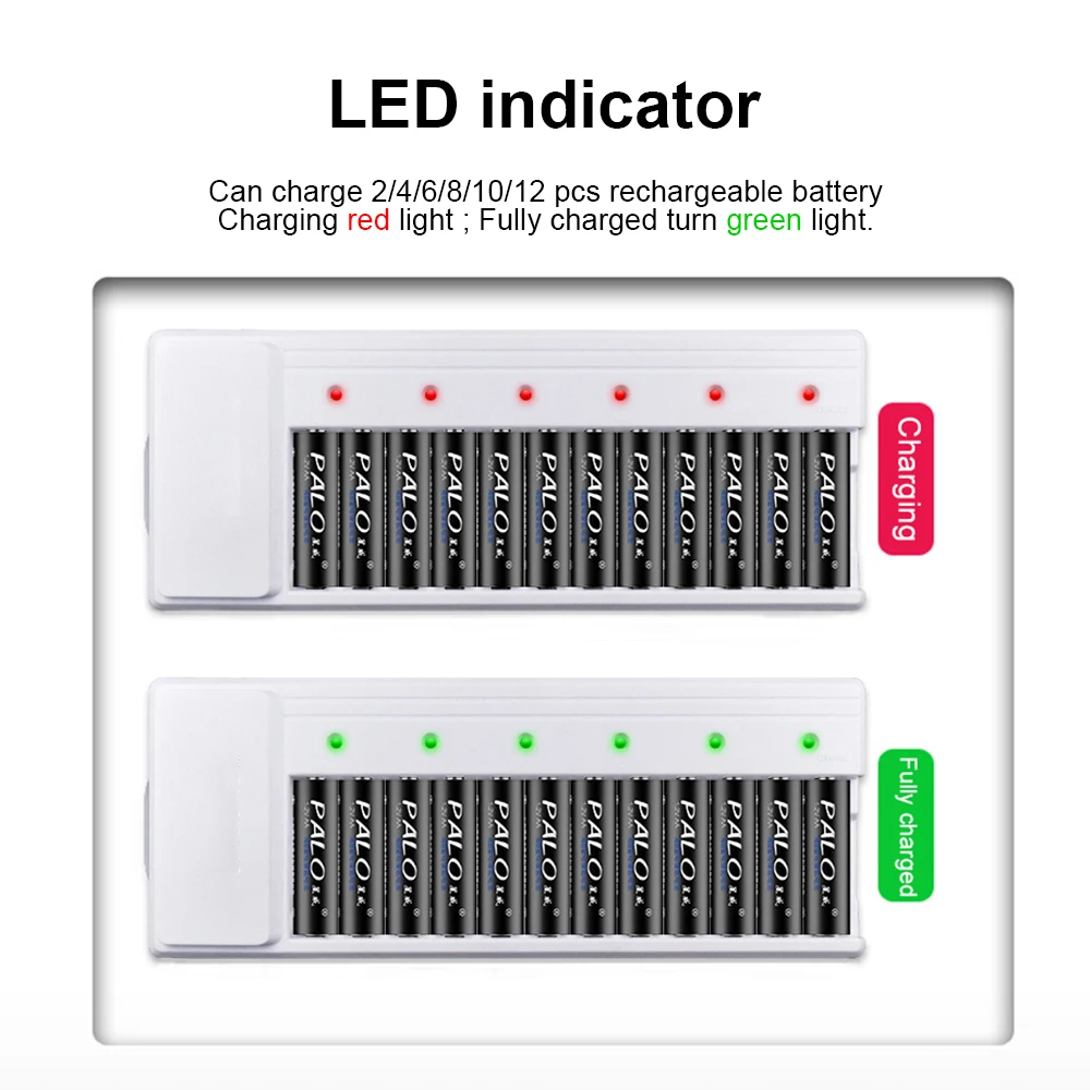 

Palo 12 slots 1.2v AA AAA battery batteries charger rechargeable battery charger for 1.2V AA AAA nimh nicd pre-charged battery