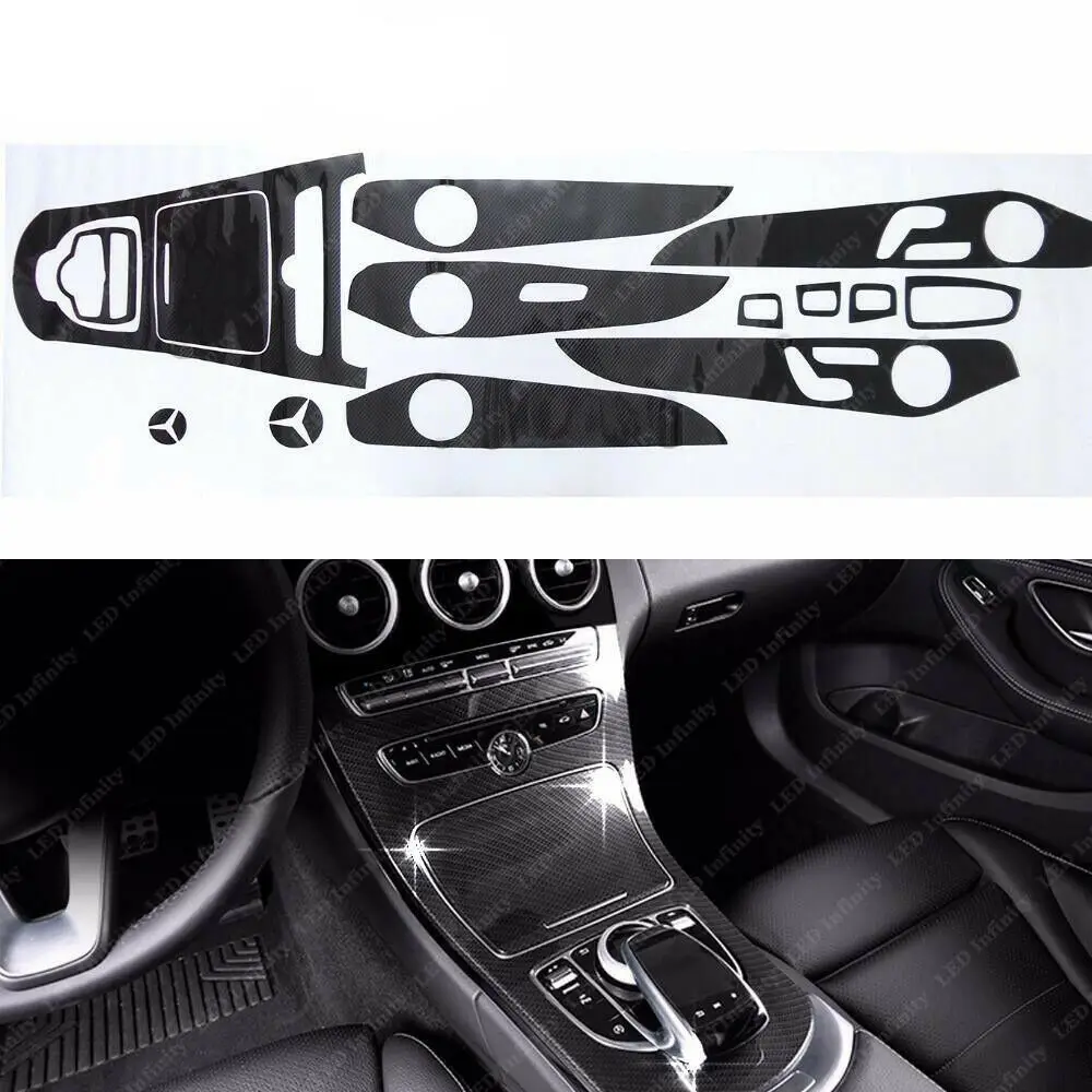 For 2015&up Mercedes Benz C200 C300 GLC Glossy Carbon Fiber Interior Decal Trim