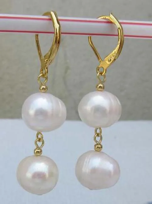 nea pair of natural baroque 10-11mm south sea white pearl earrings