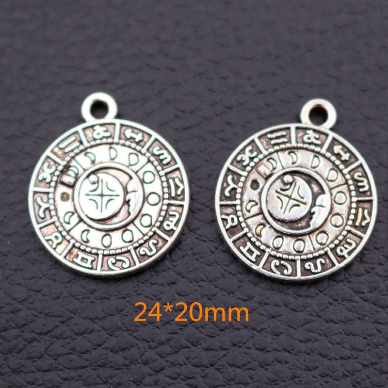 10pcs Vintage Round Divination Charm Necklace Bracelet DIY Astrology Charms Jewelry Pendants For Metal Handicraft Making A2161