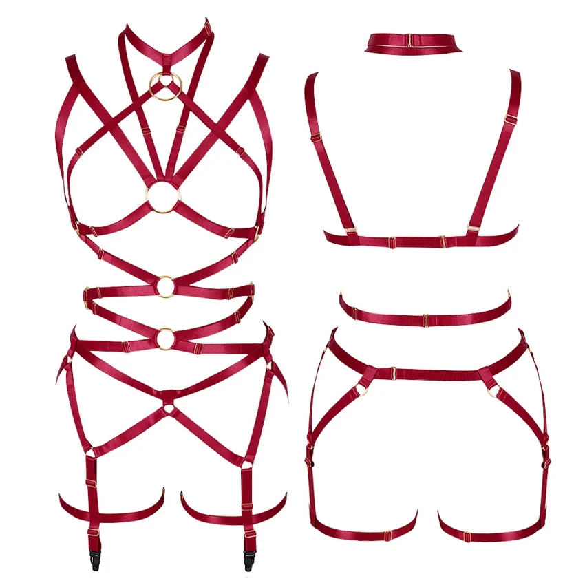 

Fetish Full Body Harness O-Ring Sexy Lingerie Set Goth Cage Bra Chest Belt Strappy Adjust Plus Size Soft Tops Club Festival Rave