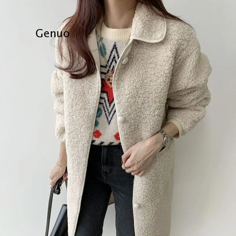 New 2021 Autumn Winter Women Jackets Warm Korean Style Office Lady Coat Outerwear Wool Blends Wild Long Tops