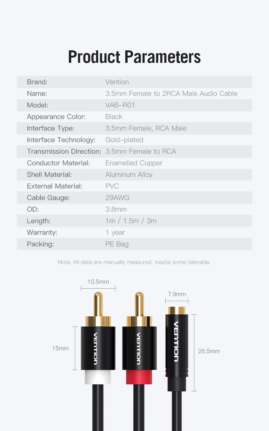 Vention Jack 3,5 mm auf 2 Cinch-Kabel Buchse auf Stecker Audiokabel Aux-Splitter für Verstärker TV Heimkino 3,5 Jack Aux-Kabel RCA – Detail 14