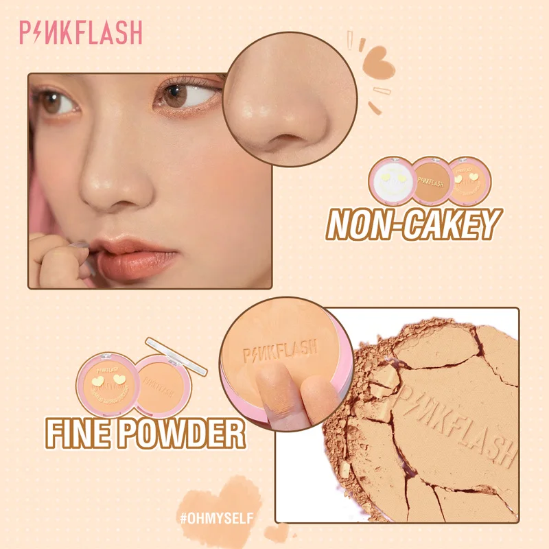 PINKFLASH Matte Pressed Powder Palette Long-lasting Oil Control Moisturizing Full Coverage Face Makeup Setting Powder Cosmetics