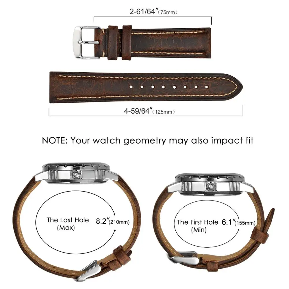 BISONSTRAP-Correa de reloj de cuero genuino para hombre y mujer, pulsera de repuesto de 14mm, 17mm, 18mm, 19mm, 20mm, 21mm, 22mm, 23mm y 24mm