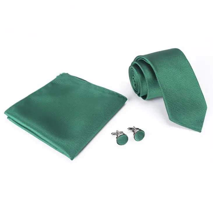 GUSLESON Brand New Silk Solid Tie Set 6cm Pink Green Necktie  Pocket Square Tie Handkerchief Cufflinks Suit For Wedding