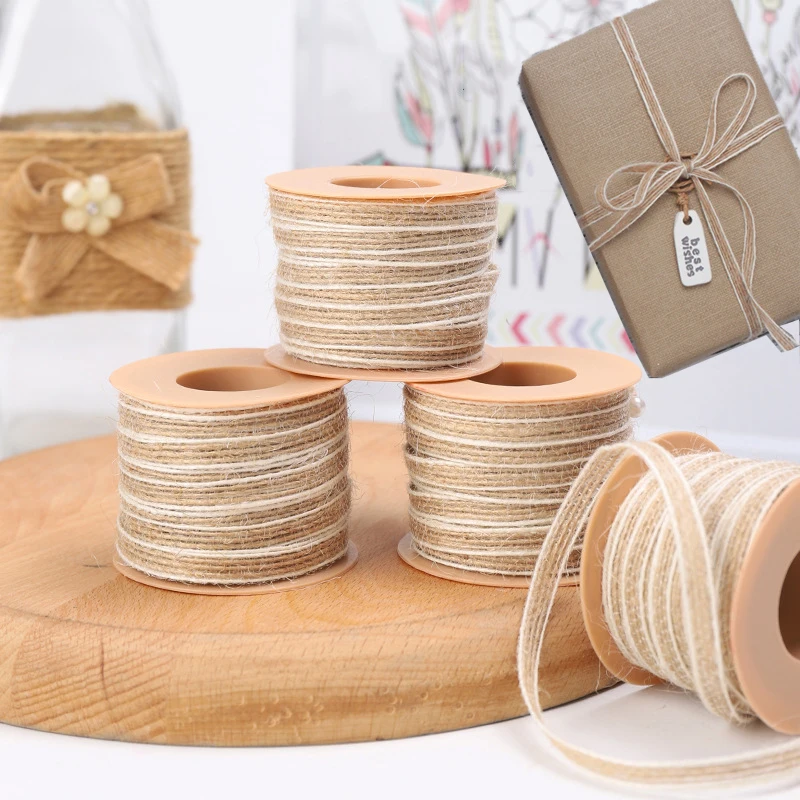 10 m/Rolle natürliches Vintage-Jute-Sackleinen-Sackleinenband mit Spitze, rustikale Hochzeitsdekoration, Party, DIY, Handwerk, Weihnachten, Geschenkverpackung