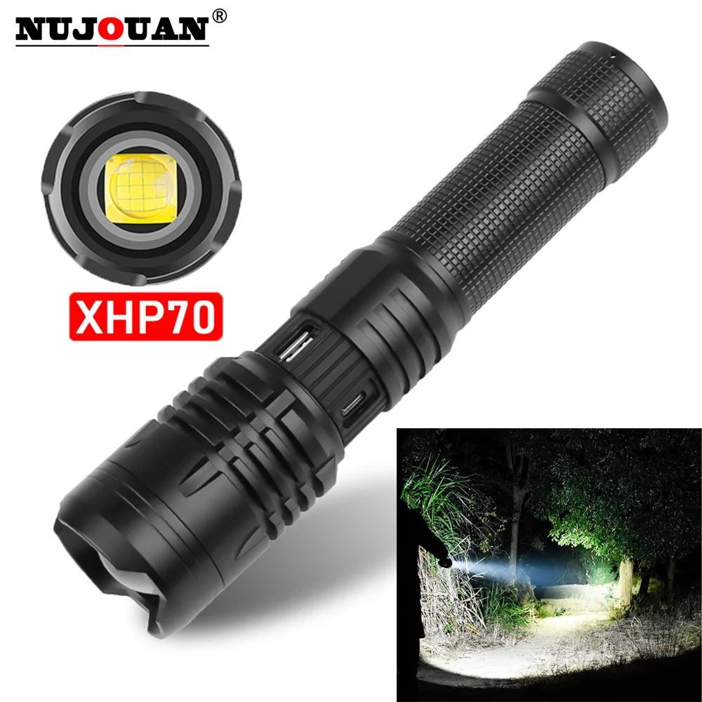 

2023 Powerful Lights XHP70.2 Ultra Bright 18650 LED Flashlight XLamp USB Rechargeable Tactical Light 26650 Zoom Camp Torch and