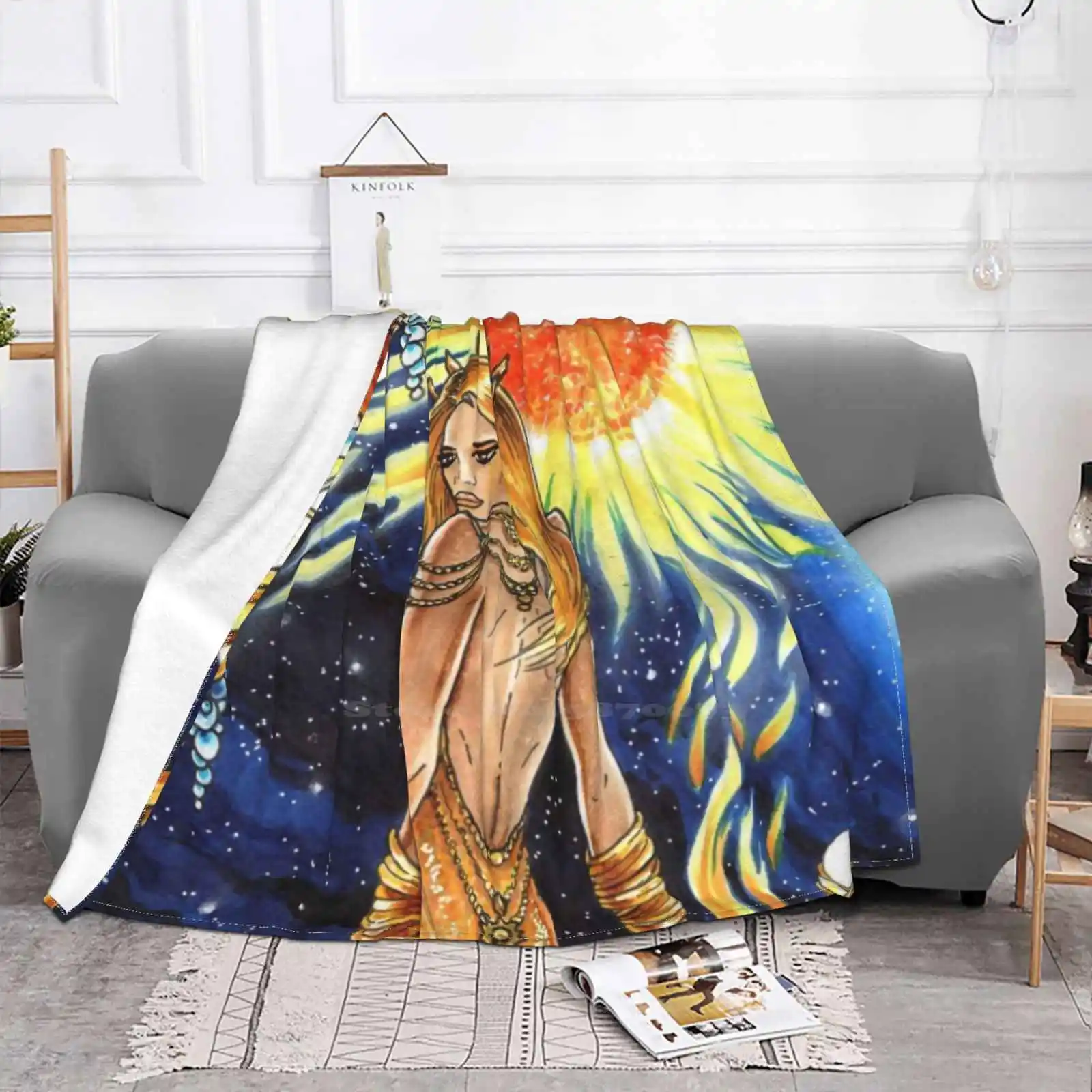 Sun Goddess Shaggy Throw Soft Blanket Sofa/Bed/Travel Love Gifts Gold Sun Heat Cosmos Stars Luxury Female Sexy Powerful Heels