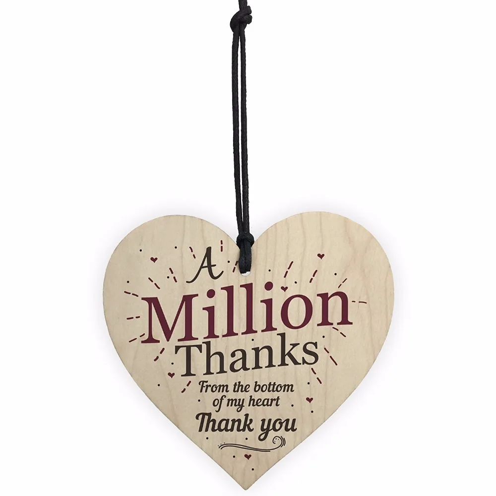 Million Thanks Friendship Sign Nursery Teacher Nurse Plaque Shabby Chic Wood Hanging Heart Thank You