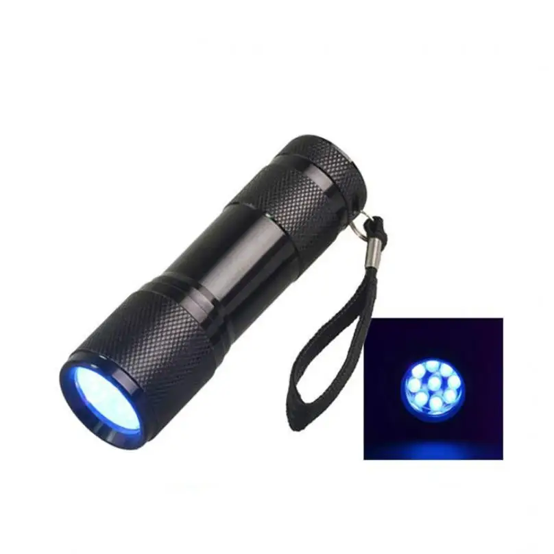 Mini 9 Led Flashlight Uv Money Detector Flashlight 365nm Ultraviolet Torch Household Protable Outdoor Camping Riding Light