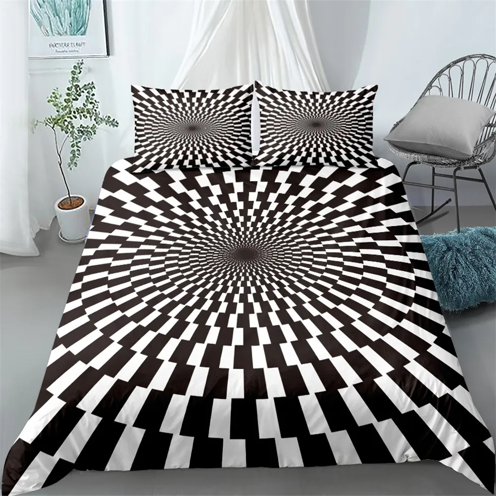 Black N White Optical Art Duvet Cover Set King Queen Double Full Twin Single Size Bed Linen Set