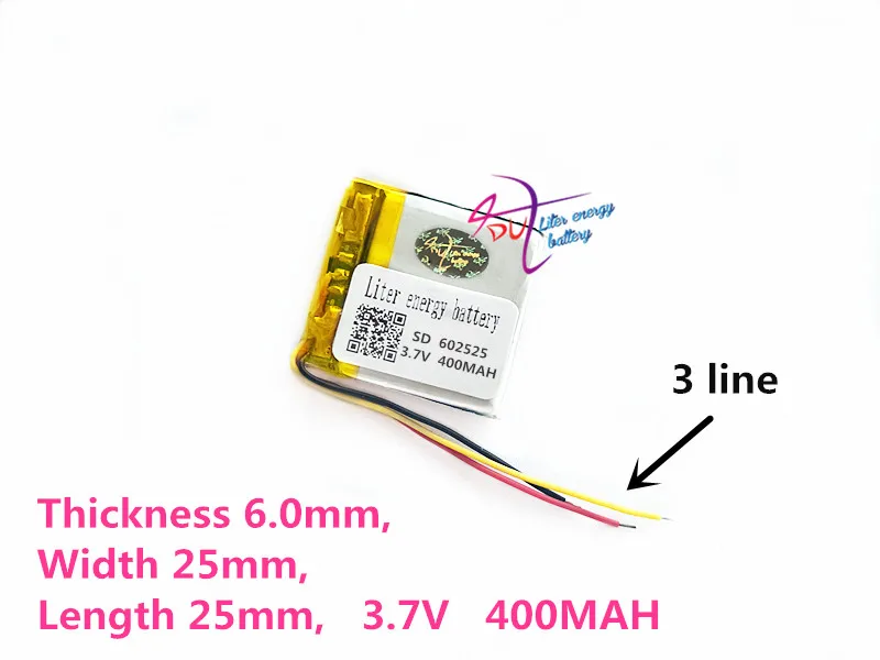 3 line 602525 3.7V 400mAh 552525 Lithium Polymer Li-Po li ion Rechargeable Battery cells For Mp3 MP4 MP5 GPS mobile bluetooth