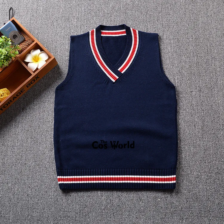 S-XXL Spring Autumn Sleeveless Cross Collar Knit Vests Pullovers Sweaters For JK School Uniform