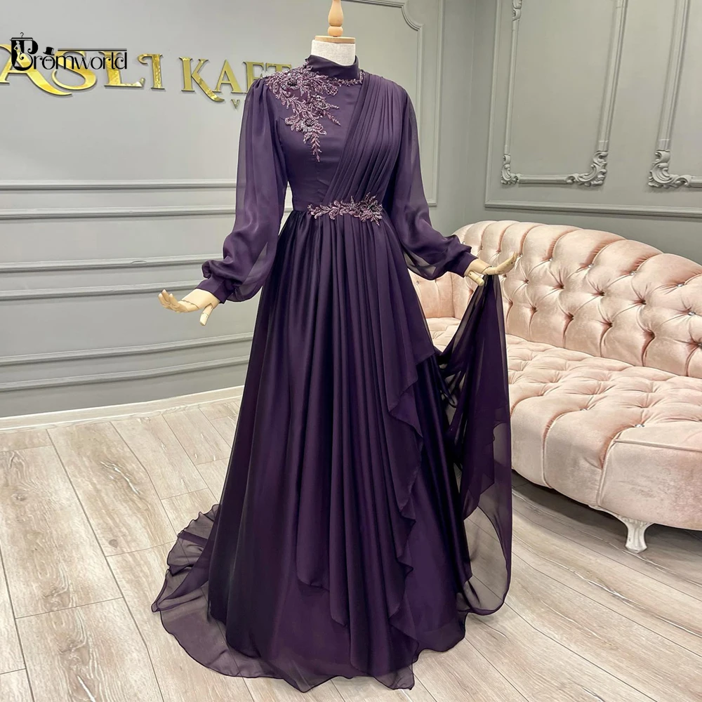 Dubai kaftan árabe mangas compridas formal vestido 2021 miçangas flores chiffon borgonha muçulmano vestidos de noite abiye gece elbisesi