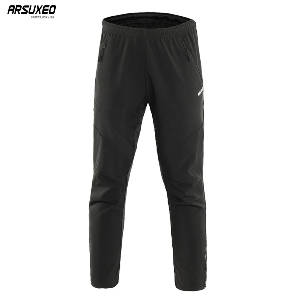 ARSUXEO Men\'s Winter Cycling Pants Thermal Fleece Sports MTB Bike Trousers Bicycle Pants Windproof Reflective Running Drawers