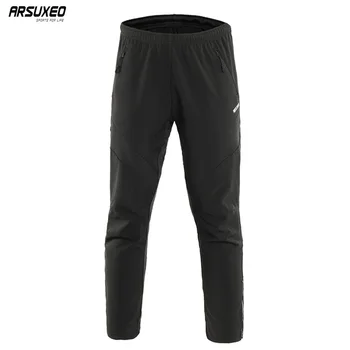 ARSUXEO men's winter cycling pants thermal fleece sports MTB bike pants bicycle trousers windproof reflective running pants with drawstring