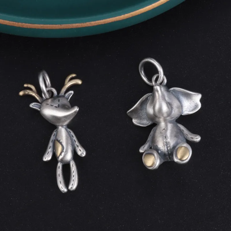 2021 Trendy S925 Silver Three-dimensional Baby Elephant Vintage Frosted Deer Cute Small Piece of Clavicle Chain Pendant Jewelry