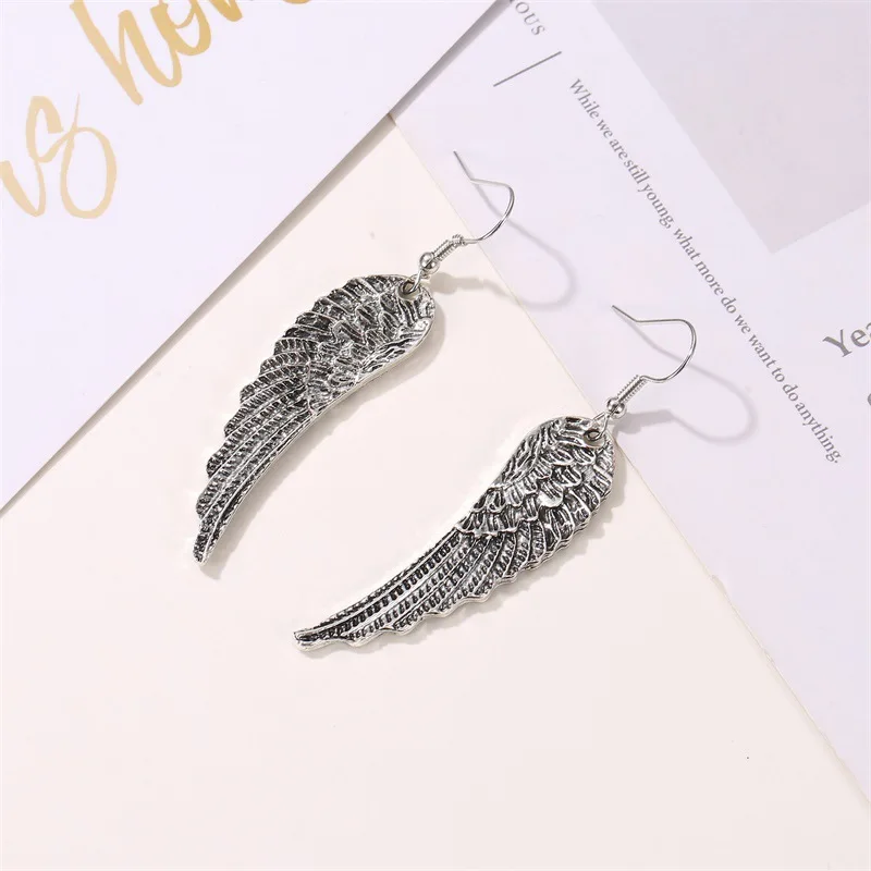 Retro Angel Wings Alloy Metal Silver Plated Dangle Earrings & Drop Earrings for Women