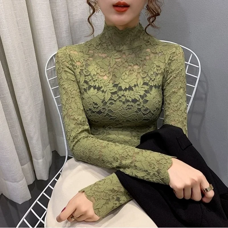 Women Blouse Long Sleeve Temperament Design Korean Style All-match Lace 6 Colors Tops Chic Female Clothing Spring Autumn Trendy