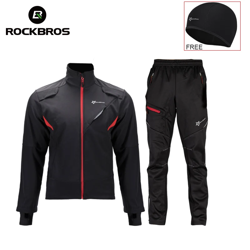 ROCKBROS zimowy zestaw rowerowy termiczny polar odzież sportowa kurtka wiatroszczelna Unisex mężczyzna kobieta spodnie Outdoor Sport garnitur odzież zestaw