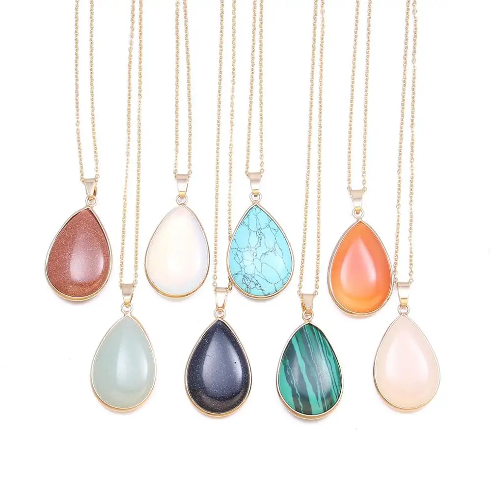 Natural Stone Pendant Necklace Water Drop Shape Pendant Necklace For Woman Jewelry Length 45+ 5cm Size 25x20mm Wholesale