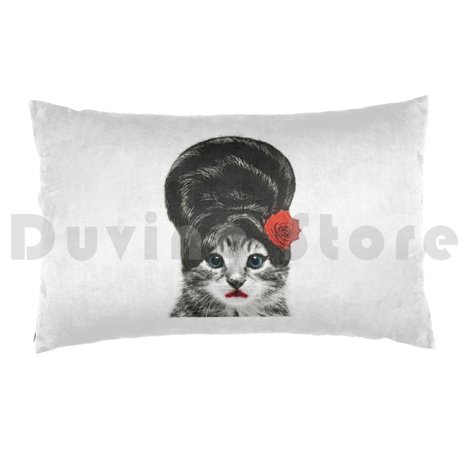 Amy Winehouse Cat Pillow case Amy Winehouse Cat Feline Animal Back Black Rose Singer Famous